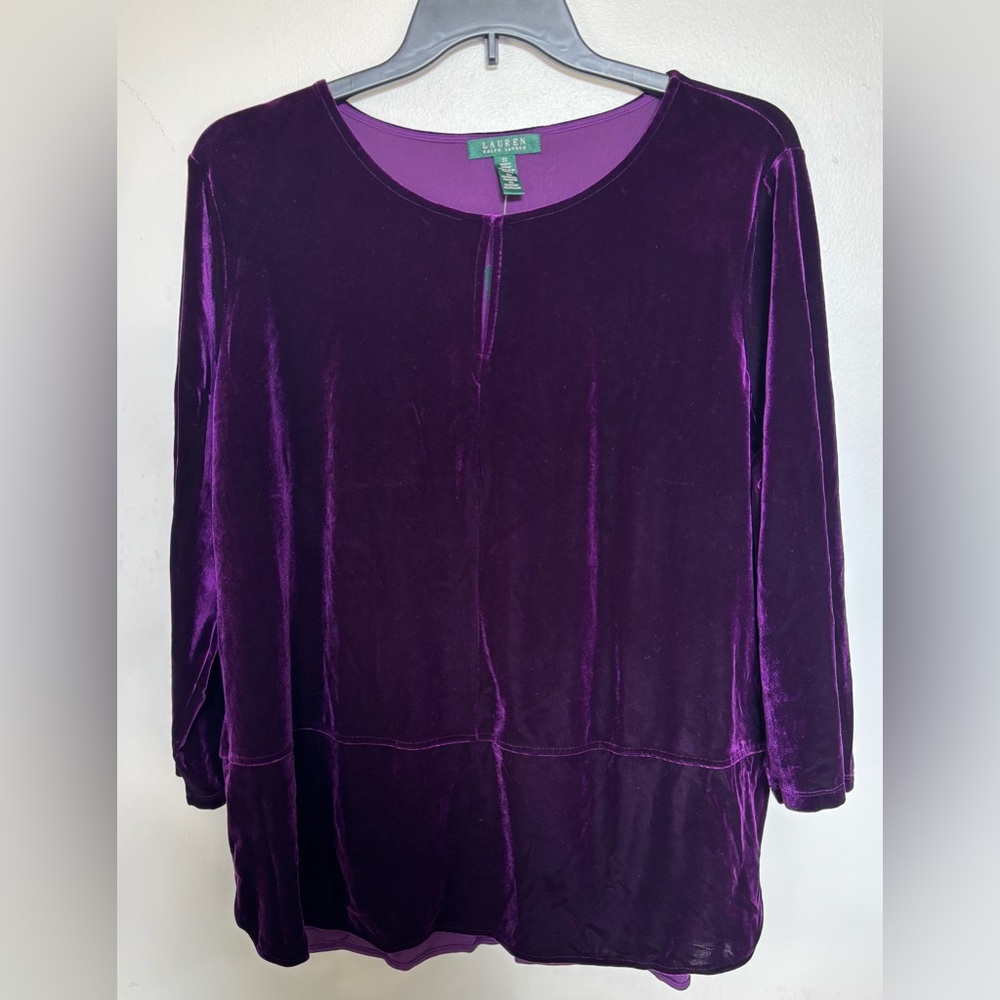 Lauren Ralph Lauren Women's Purple Velvet Keyhole Front Blouse‎ Sz 3X Tunic Top